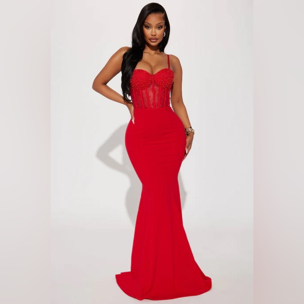 Fashion Nova Red Bella Embellished Gown